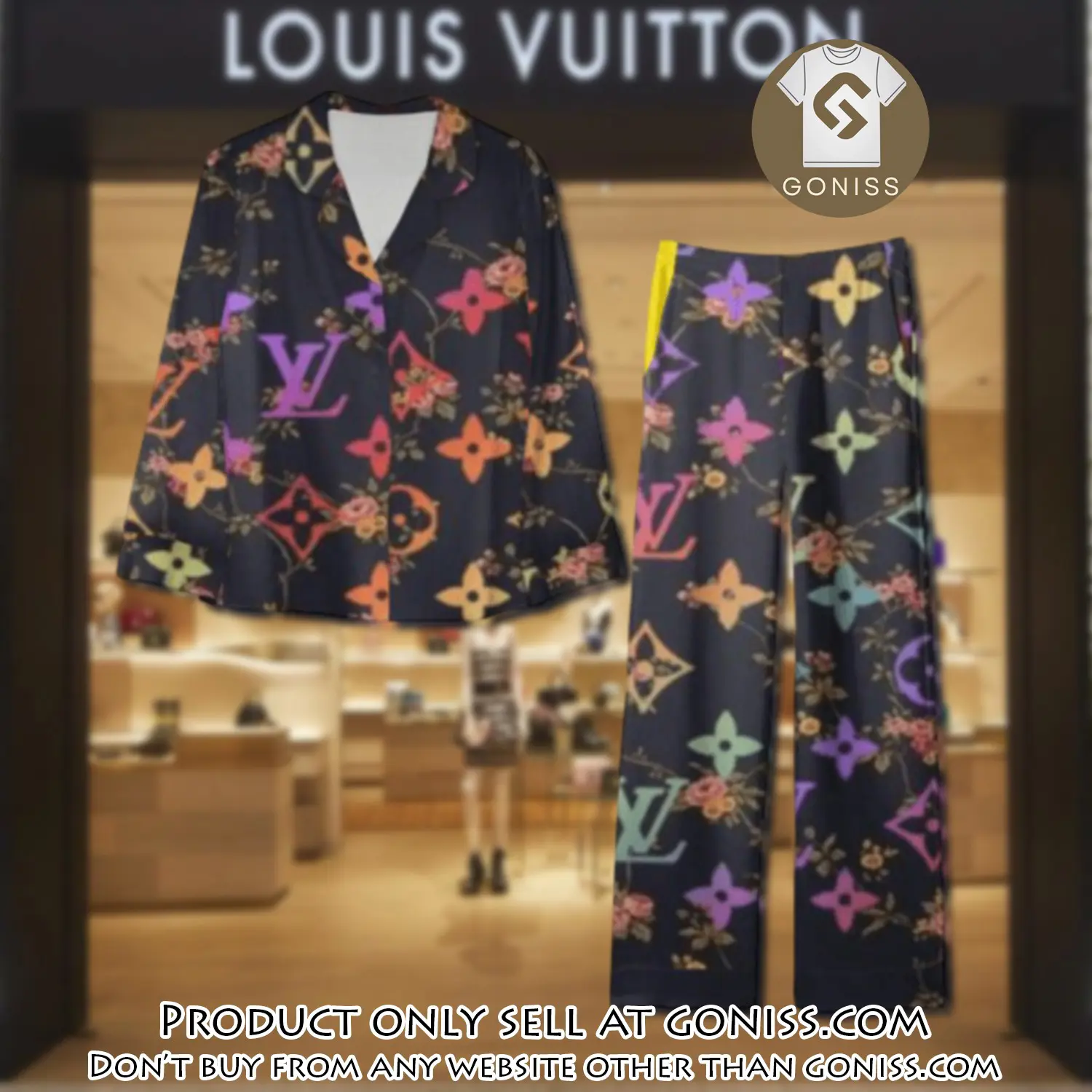 Trending luxury lv satin pajama set pjs1084 gn1207836
